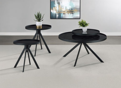 Briggs - Round Coffee And End Table Set Black 3 Pc. Coffee Table, 2 End Tables by Coaster Fine Furniture | Bel Furniture