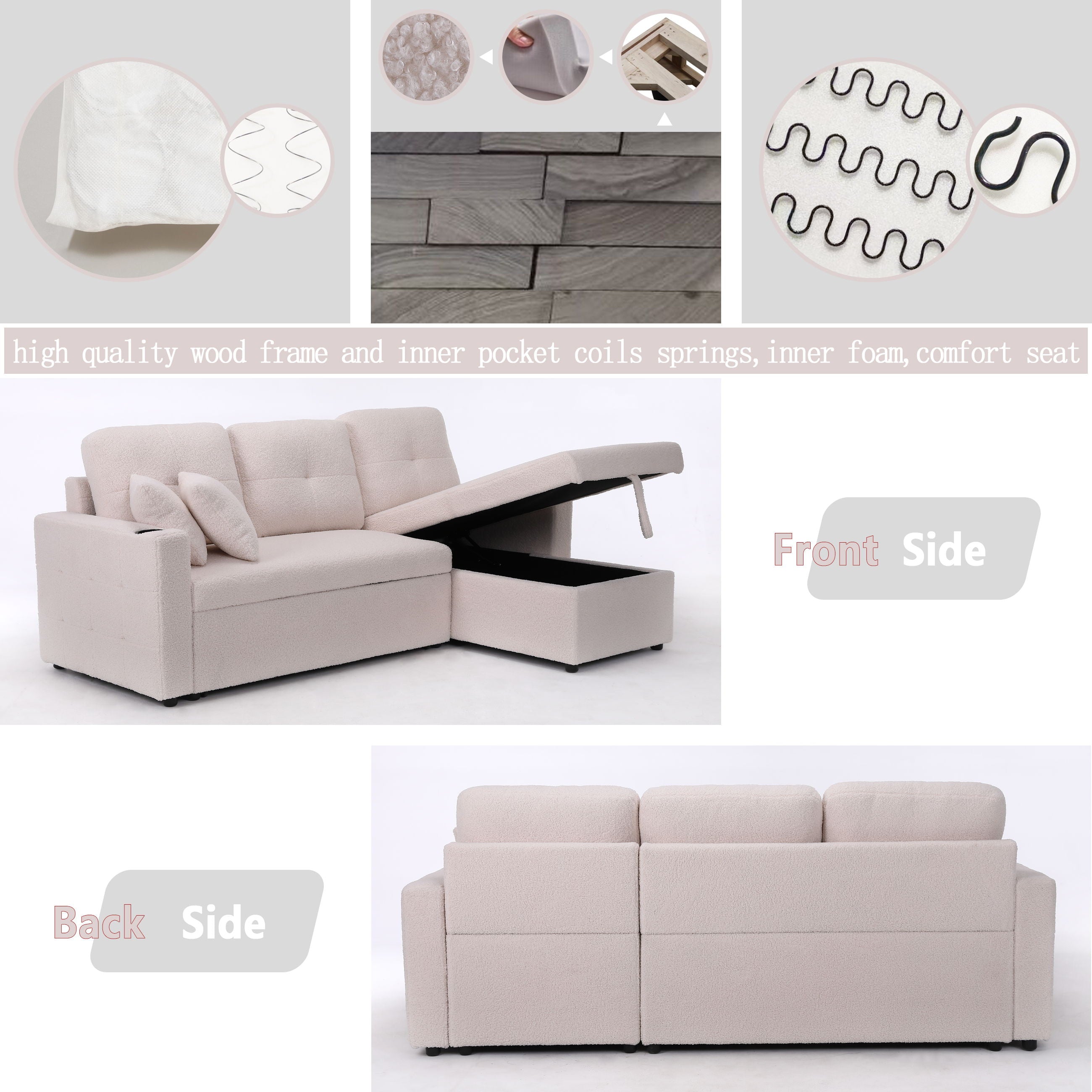 Lambswool - Pull Out Sleeper Sectional Sofa With Storage Chaise