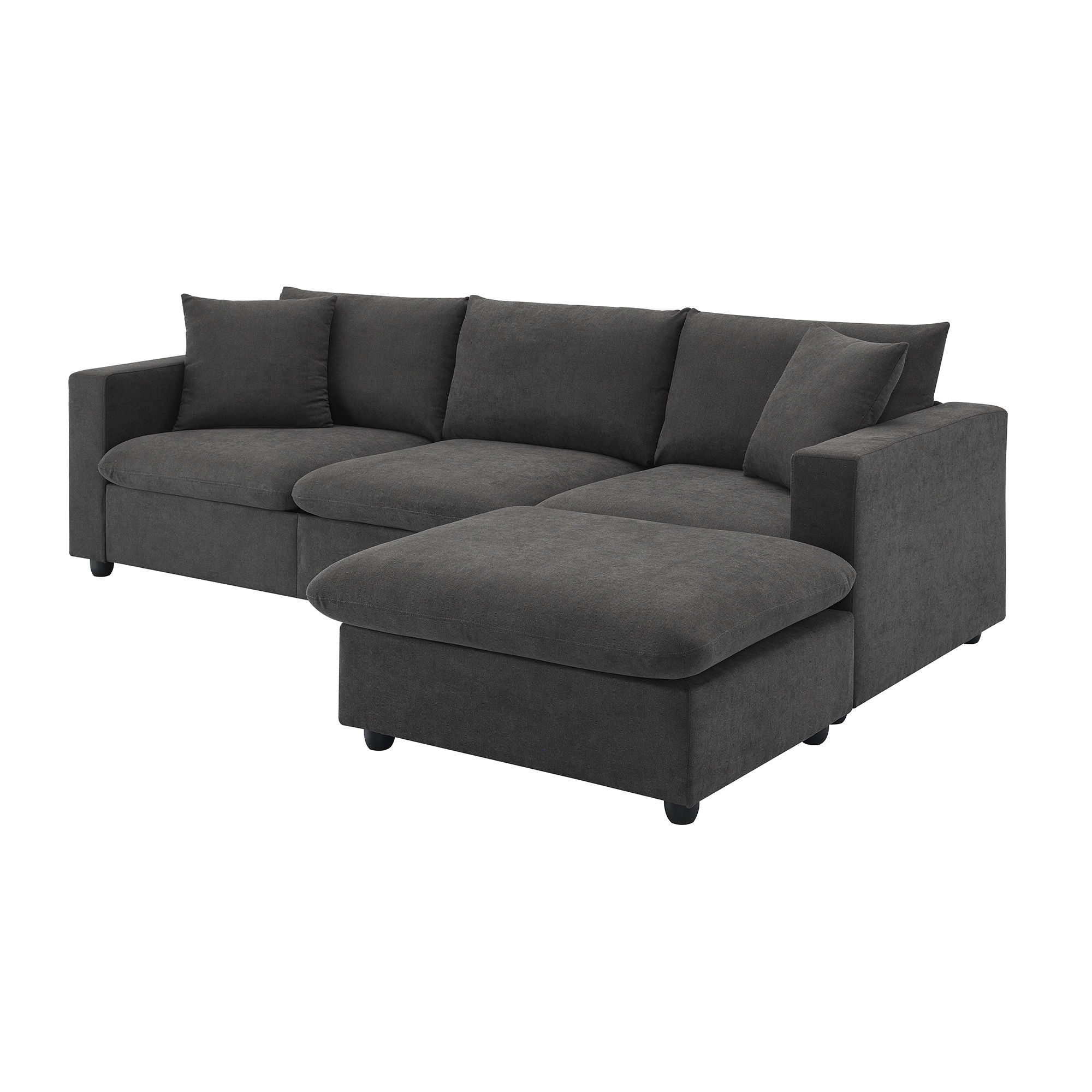 Modern Sectional Sofa, L-Shaped Couch Set With 2 Free Pillows, 4-Seat Polyester Fabric Couch Set With Convertible Ottoman For Living Room, Apartment, Office