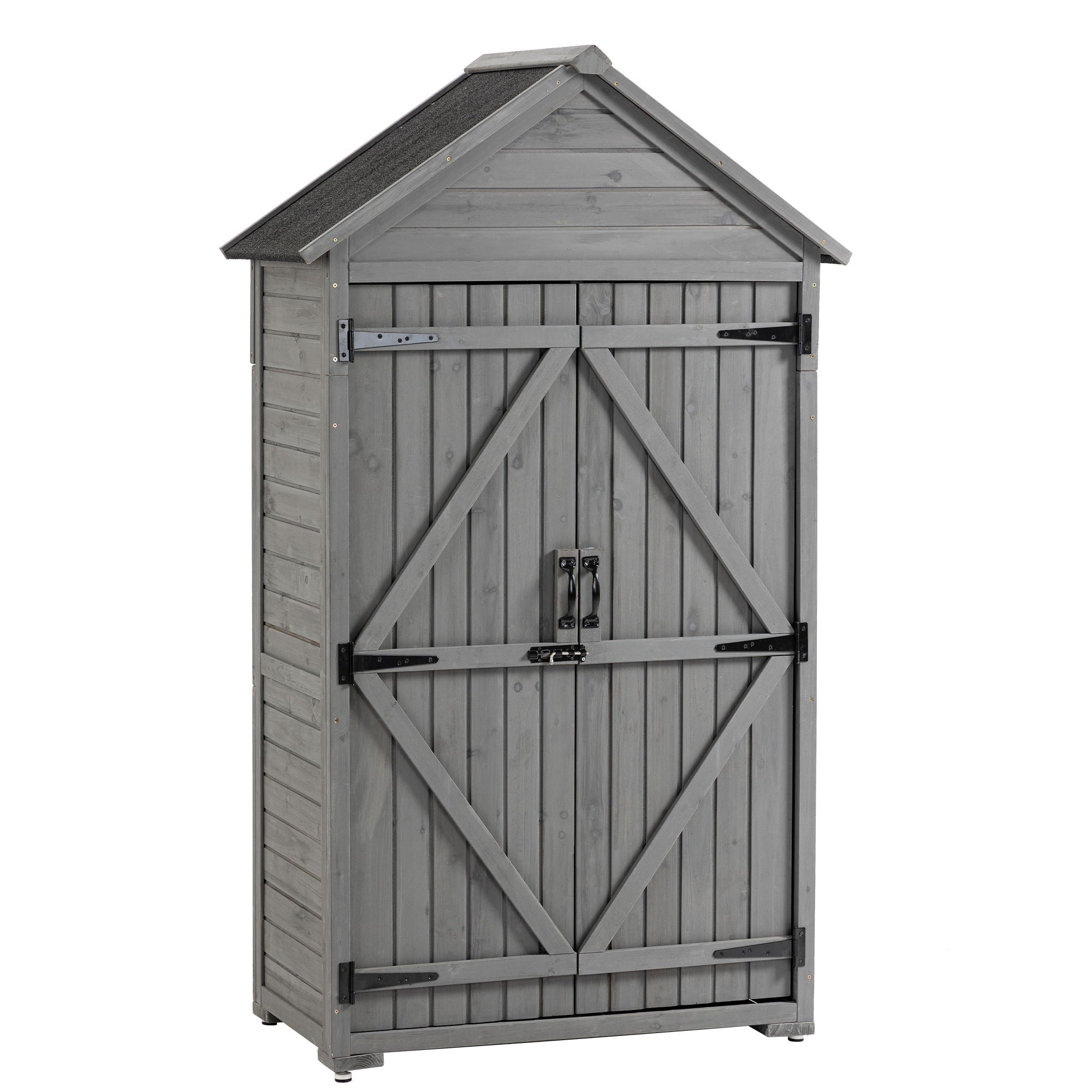 Outdoor Storage Cabinet, Garden Wood Tool Shed, Outside Wooden Shed Closet With Shelves And Latch For Yard