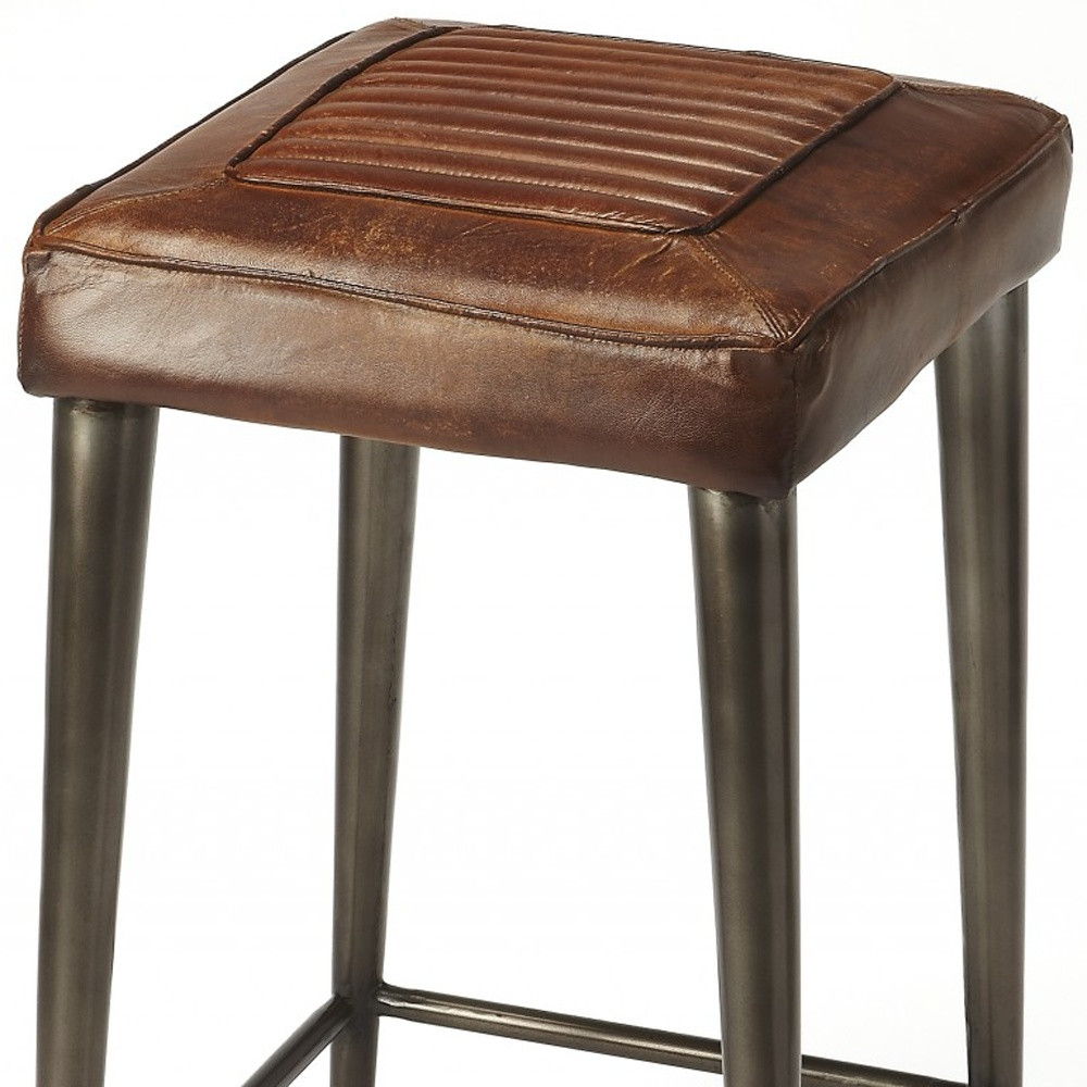 Iron Backless Counter Height Bar Chair - Brown / Gray