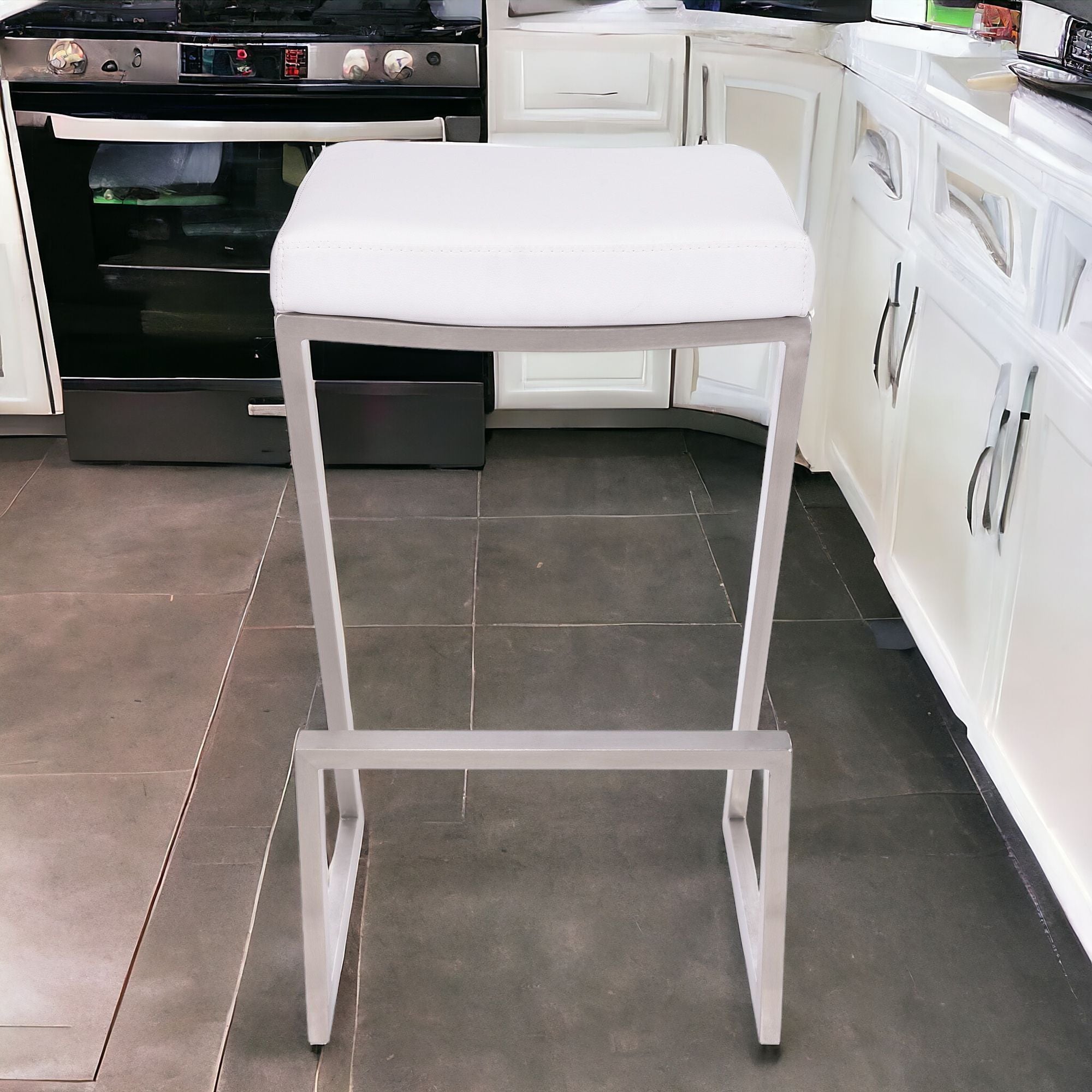 Iron Backless Counter Height Bar Chair - White / Silver