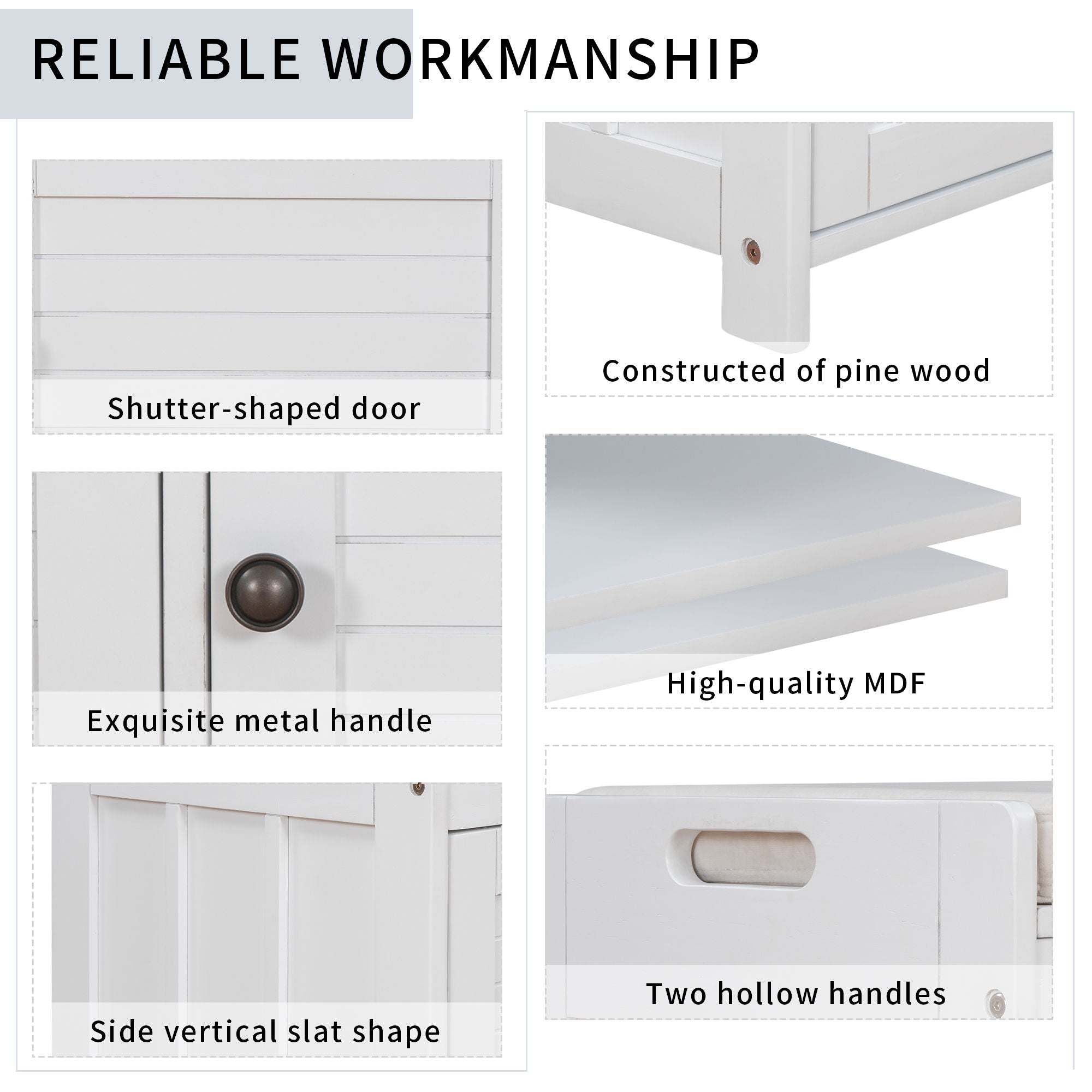 Storage Bench With 3 Shutter-Shaped Doors, Shoe Bench With Removable Cushion And Hidden Storage Space