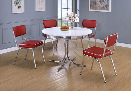 Retro - Round Dining Table Set Red 5 Pc. Table, 4 Chairs by CoasterEveryday | Bel Furniture