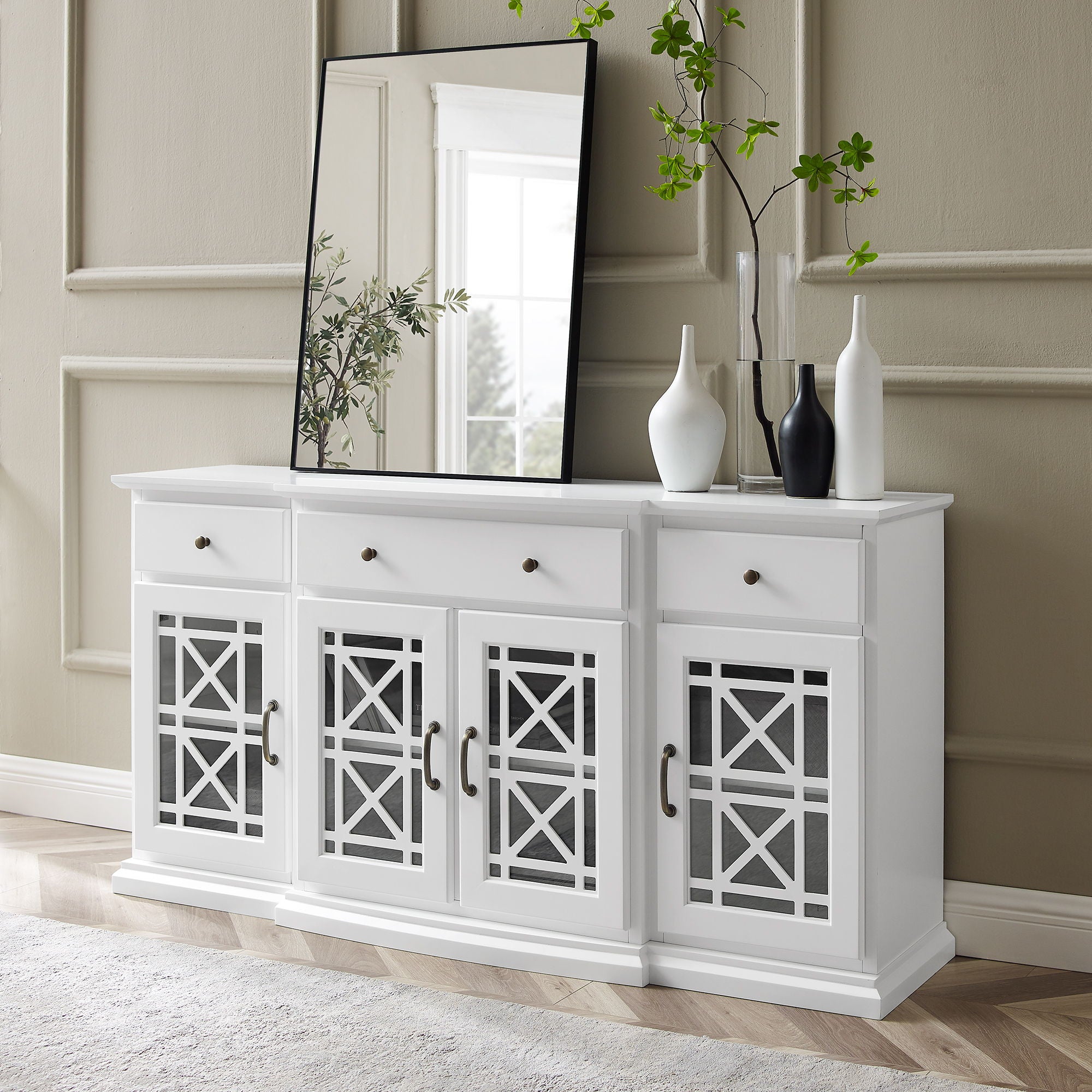 Classic Fretwork Detailed Glass Door Sideboard