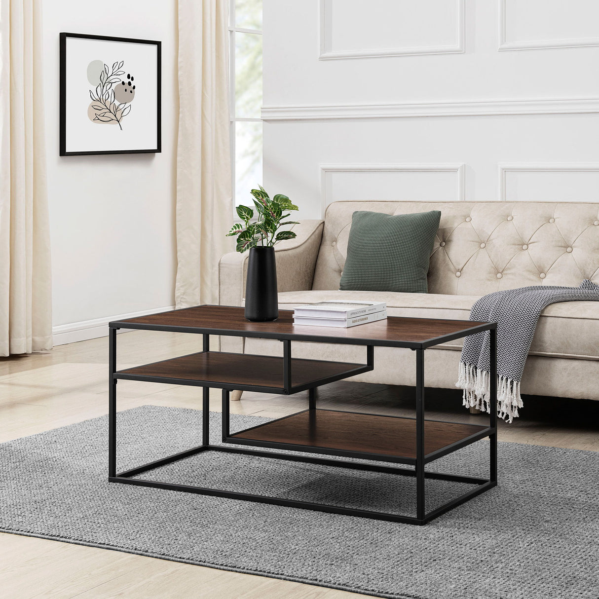 Contemporary Two Tone Metal Coffee Table - Dark Walnut by Walker Edison | Bel Furniture
