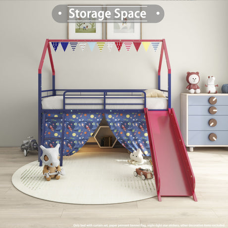 Jack - House Loft Bed With Slide And Curtain Set - view 46