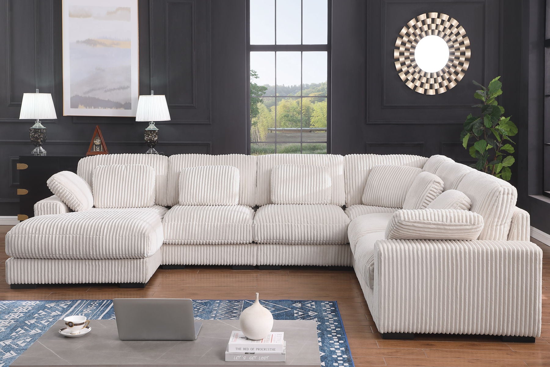 Nadine - Beige Corduroy Corner Sectional Sofa With Left Facing Chaise