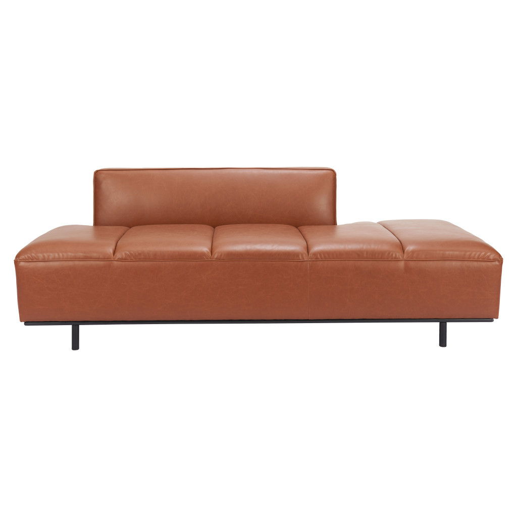 Sofa Faux Leather With Black Legs - Brown