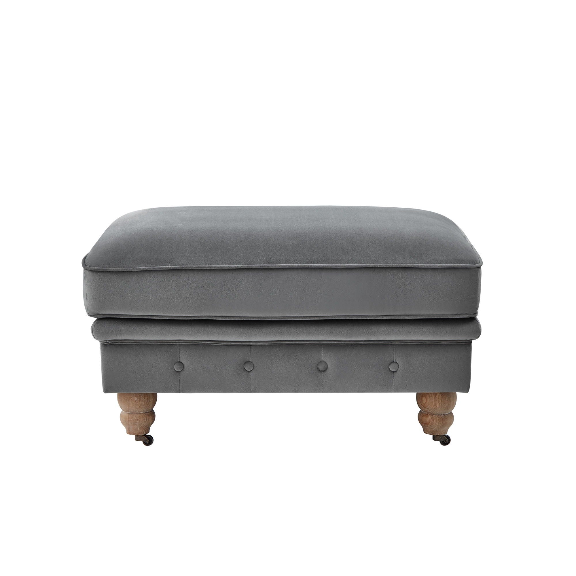 Velvet And Natural Rolling Tufted Cocktail Ottoman - Gray