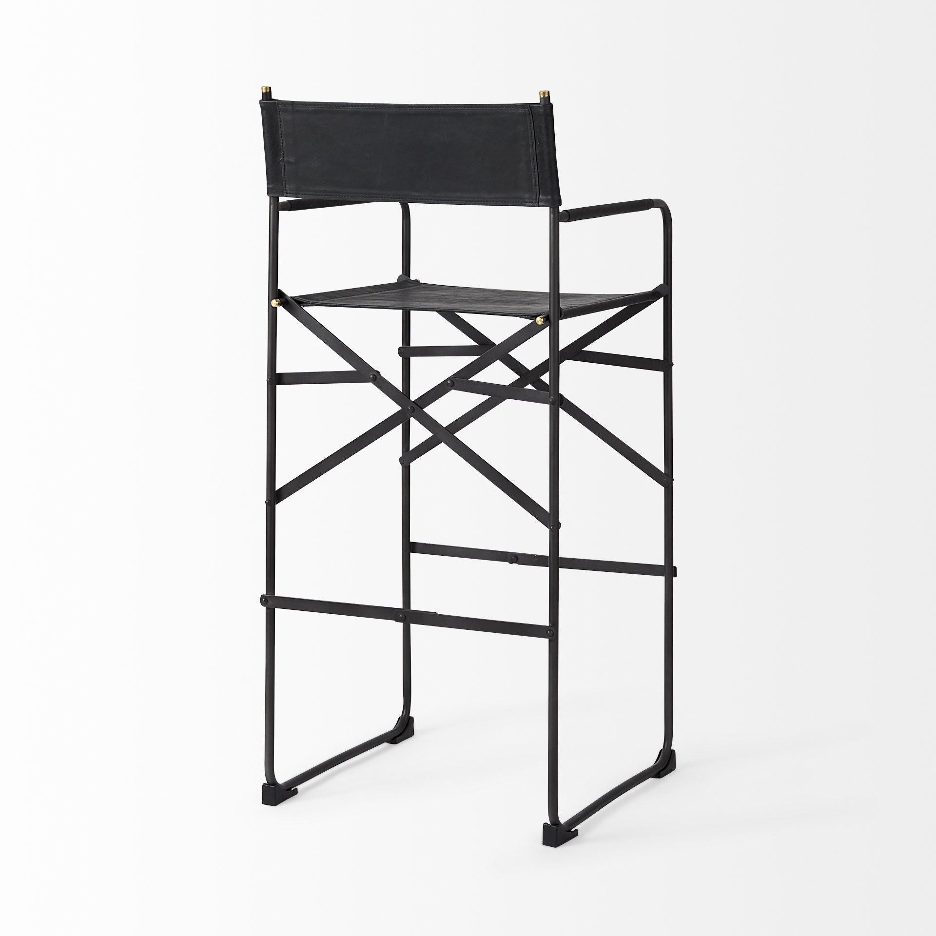 Leather And Metal Bar Height Bar Chair - Black