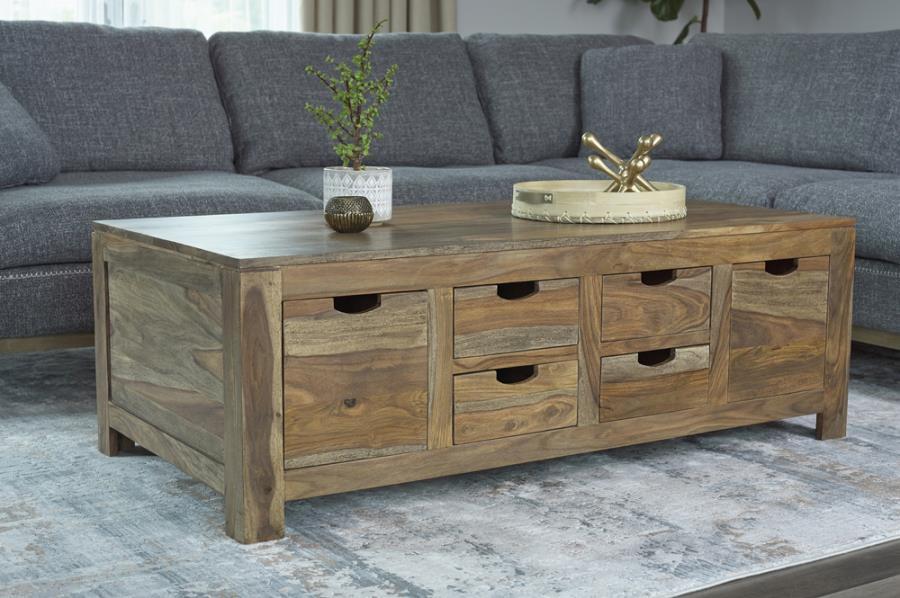 Esther - 6-Drawer Solid Wood Coffee Table - Natural by CoasterElevations | Bel Furniture