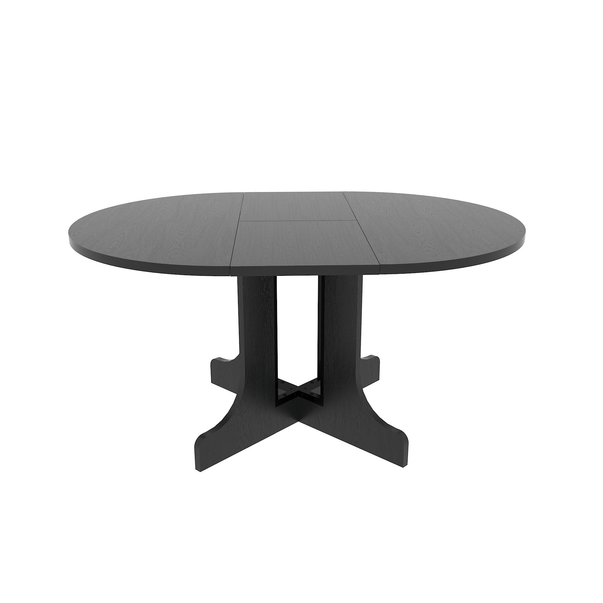 Dining Table For Farmhouse Kitchen Expandable Oval Table Top With Removable Leaf Trestle X Shaped Base - Black