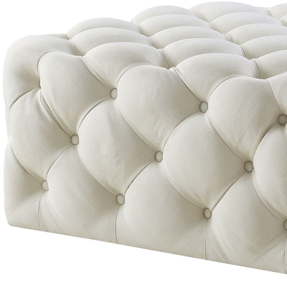 Linen Rolling Tufted Cocktail Ottoman - White