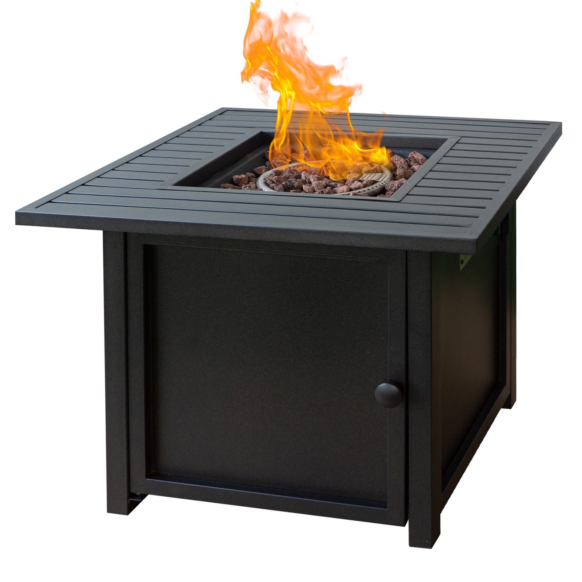 Square Slat Top Fire Pit Table With Lid - Brown