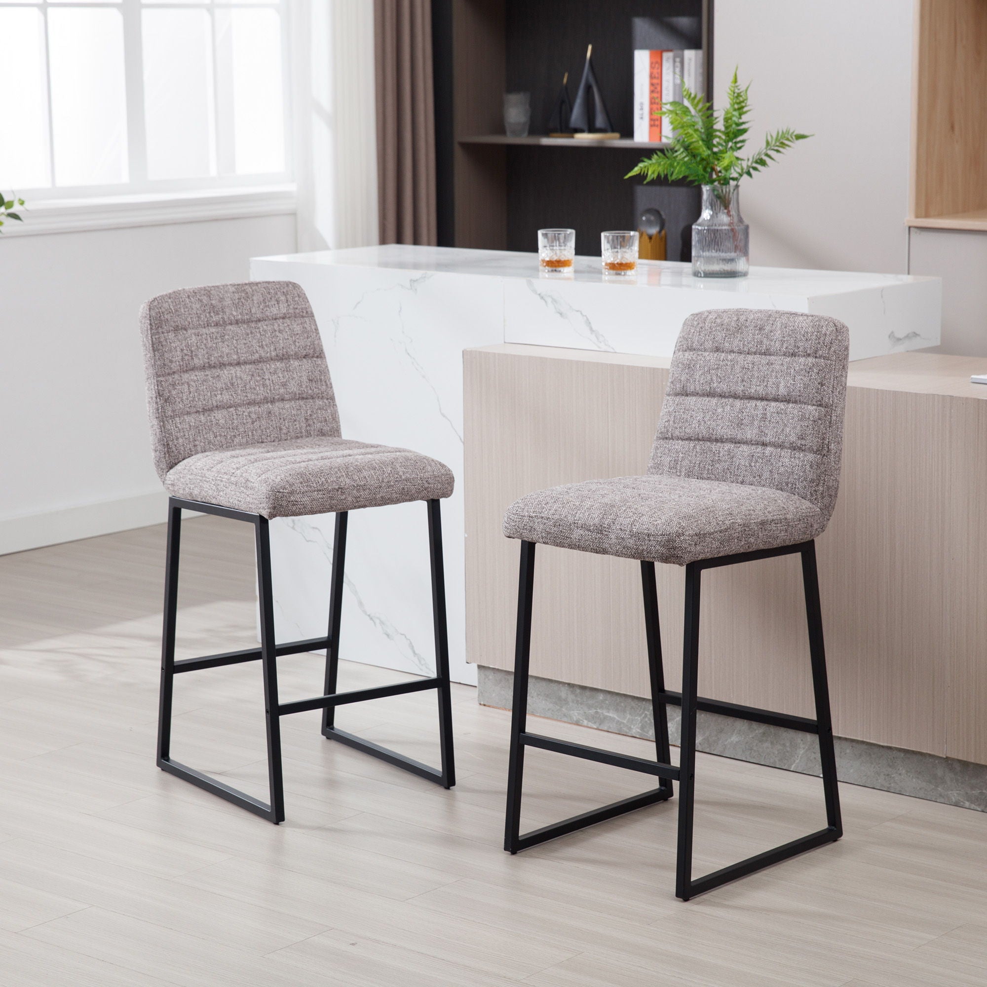 Low Bar Stools (Set of 2) Bar Chairs For Living Room Party Room Kitchen, Upholstered Kitchen Breakfast Bar Stools With Footrest