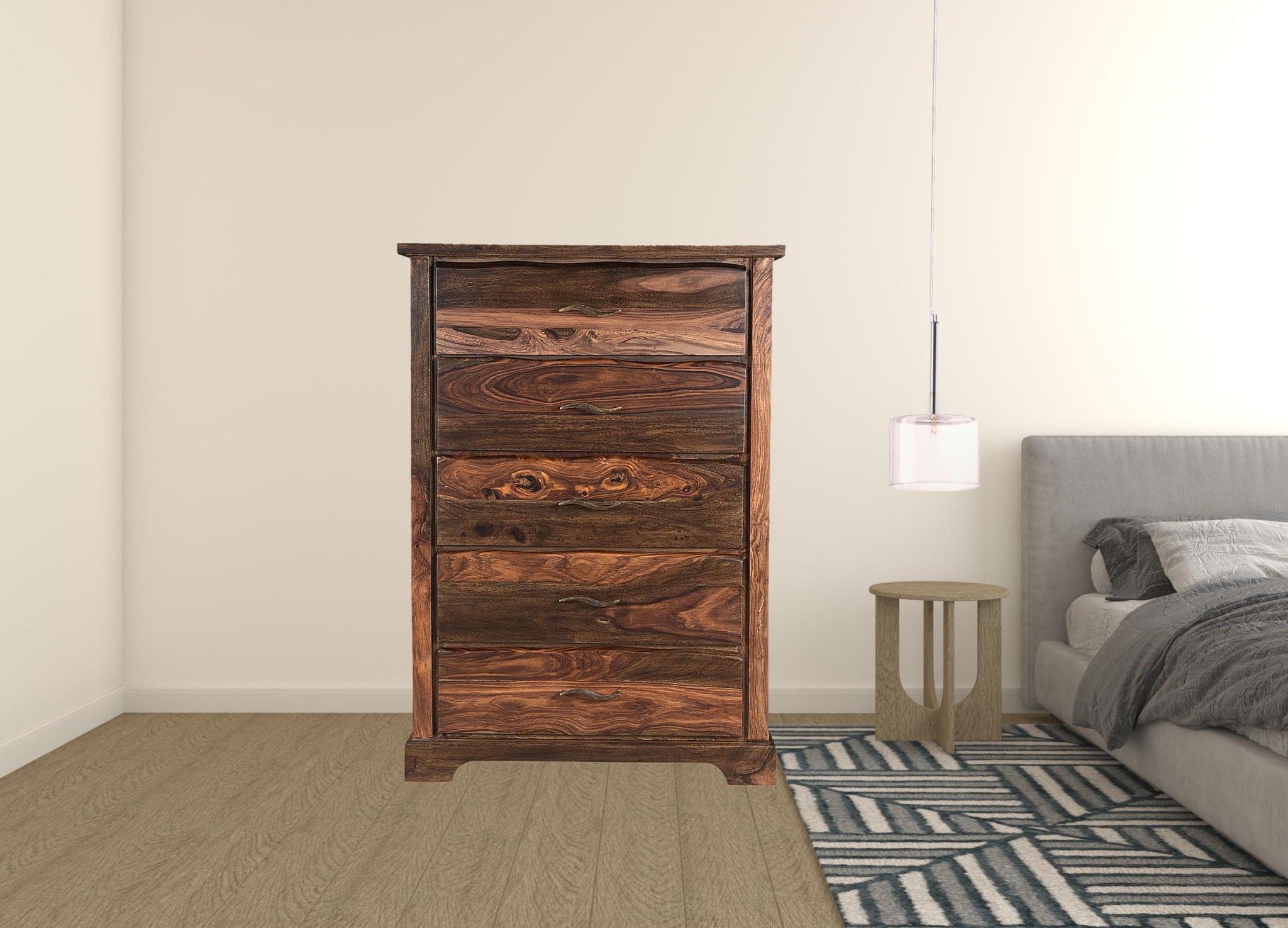 Solid Wood Five Drawer Chest - Dark Brown