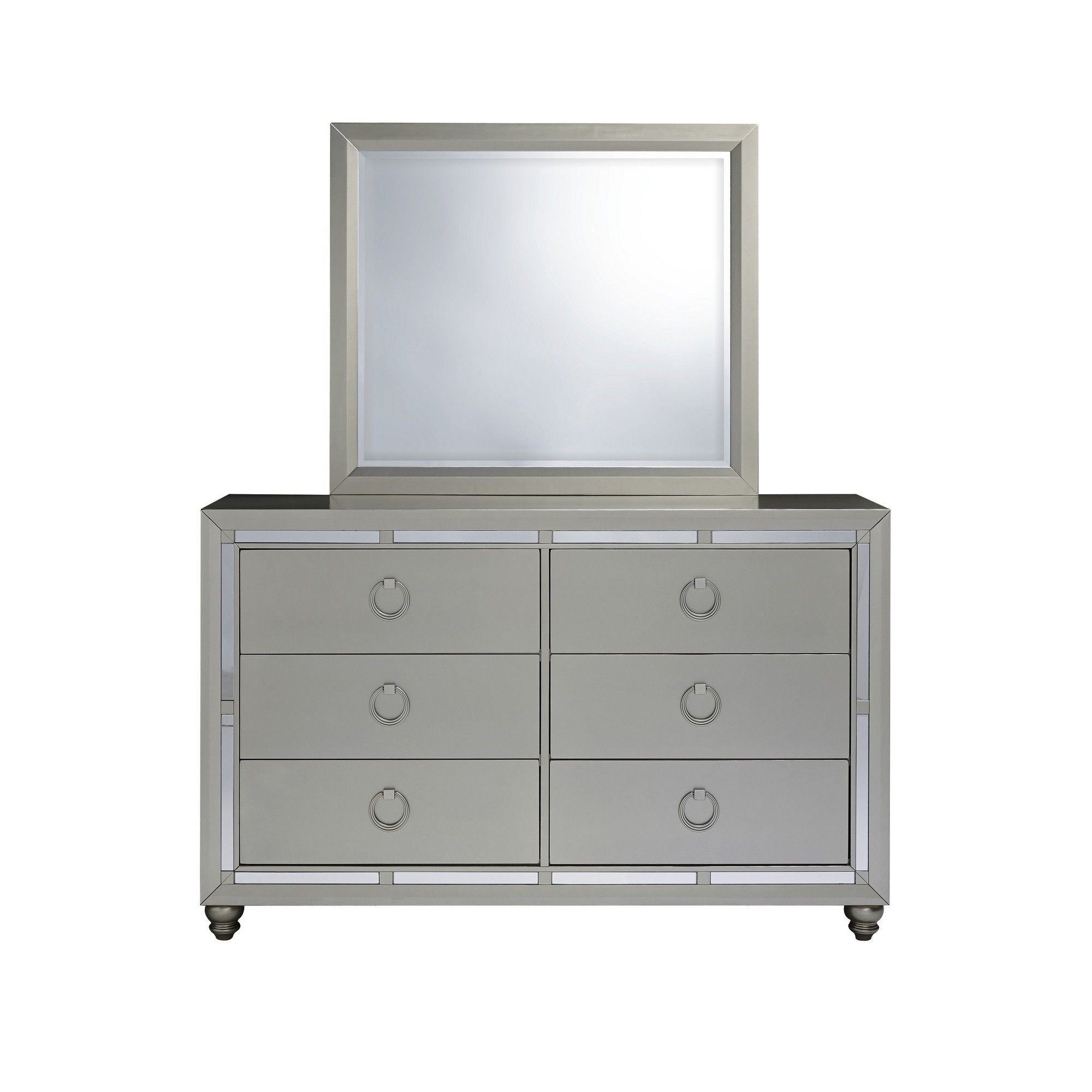 Solid Wood Six Drawer Double Dresser - Silver