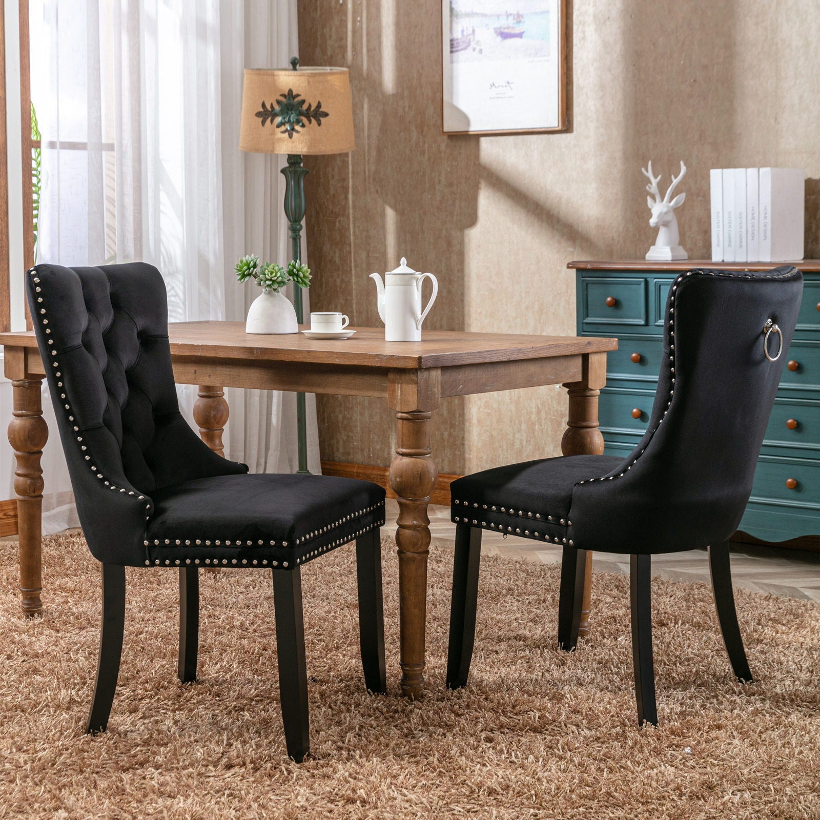 Nikki - Modern, High-End Tufted Solid Wood Contemporary Velvet Upholstered Dining Chair With Wood Legs Nailhead Trim (Set of 2)