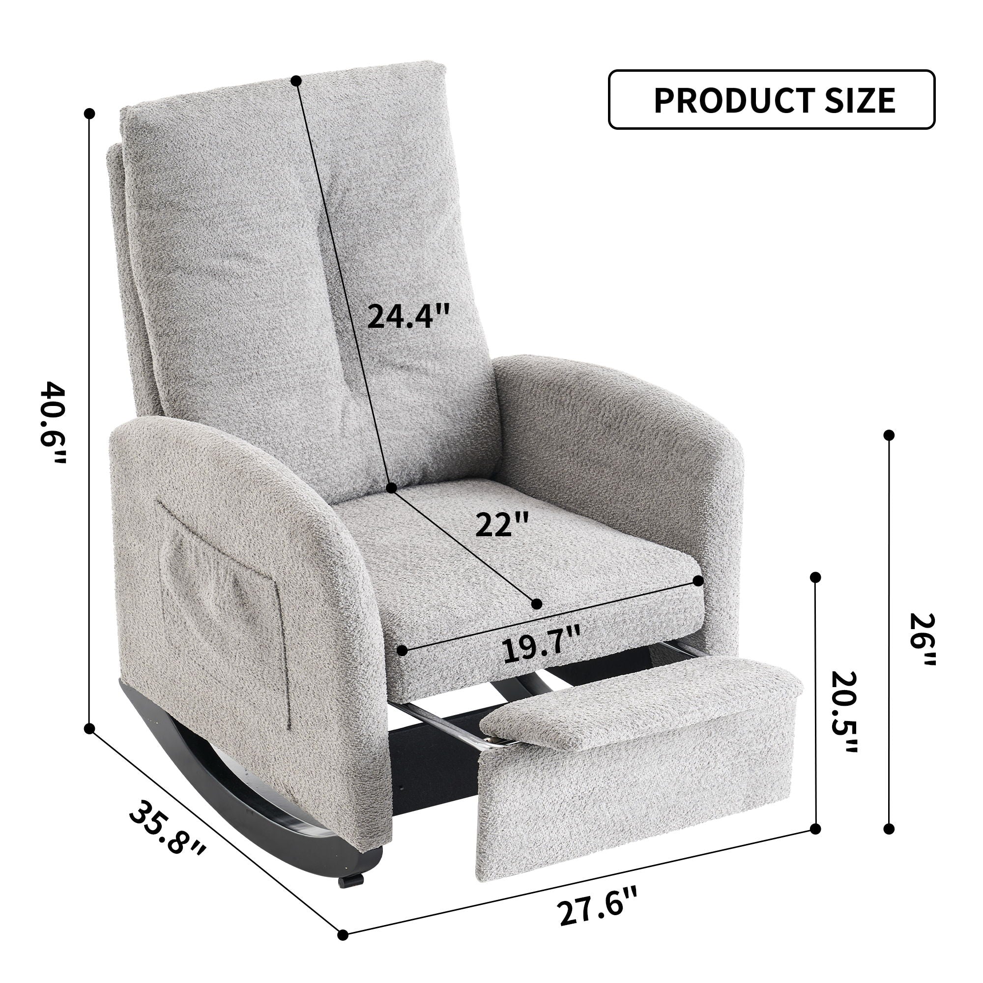 Accent Rocking Chair & Footrest High Back Rubber Wood Rocking Legs Bedroom Living Space - Gray