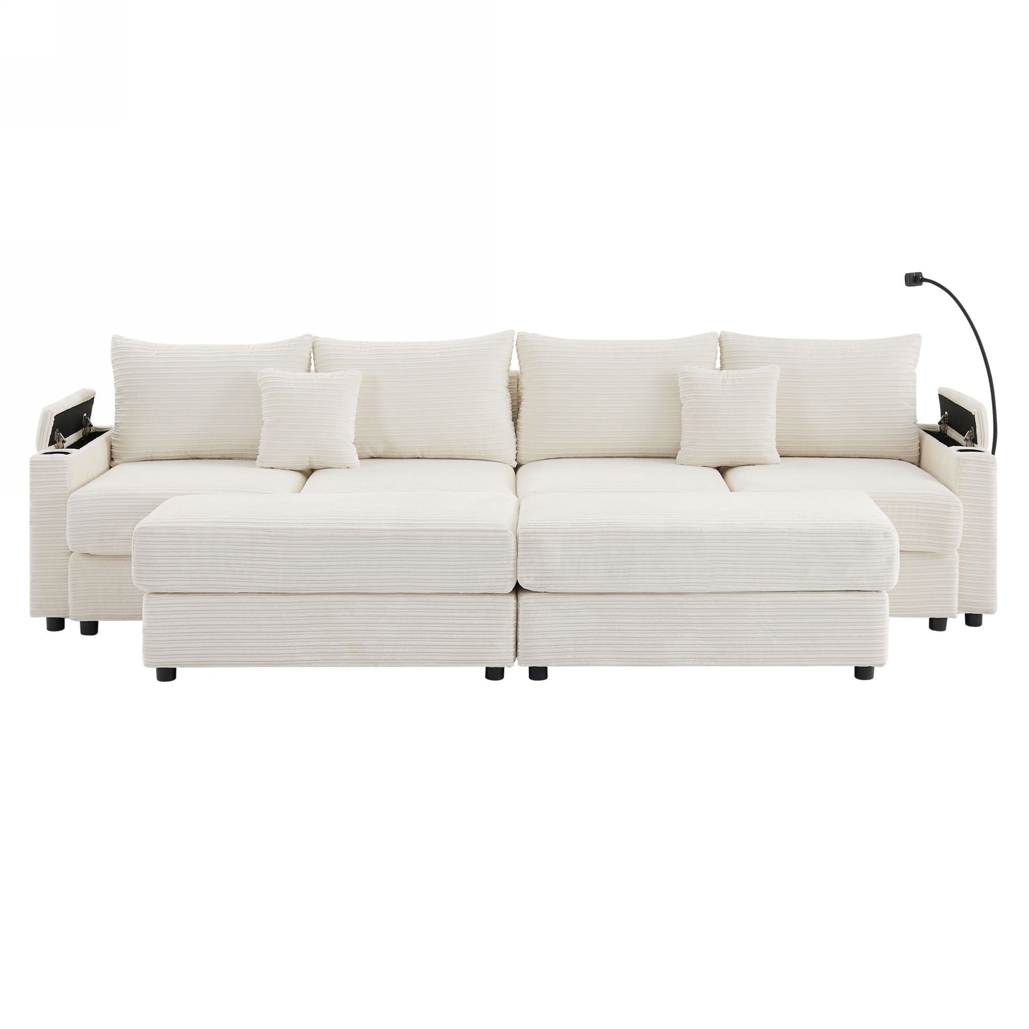 Modern Style Loveseat Sofa Sectional Sofa Couch With Storage Space, A Movable Ottoman, Two USB Ports, Two Cup Holders, A Phone Holder For Living Room