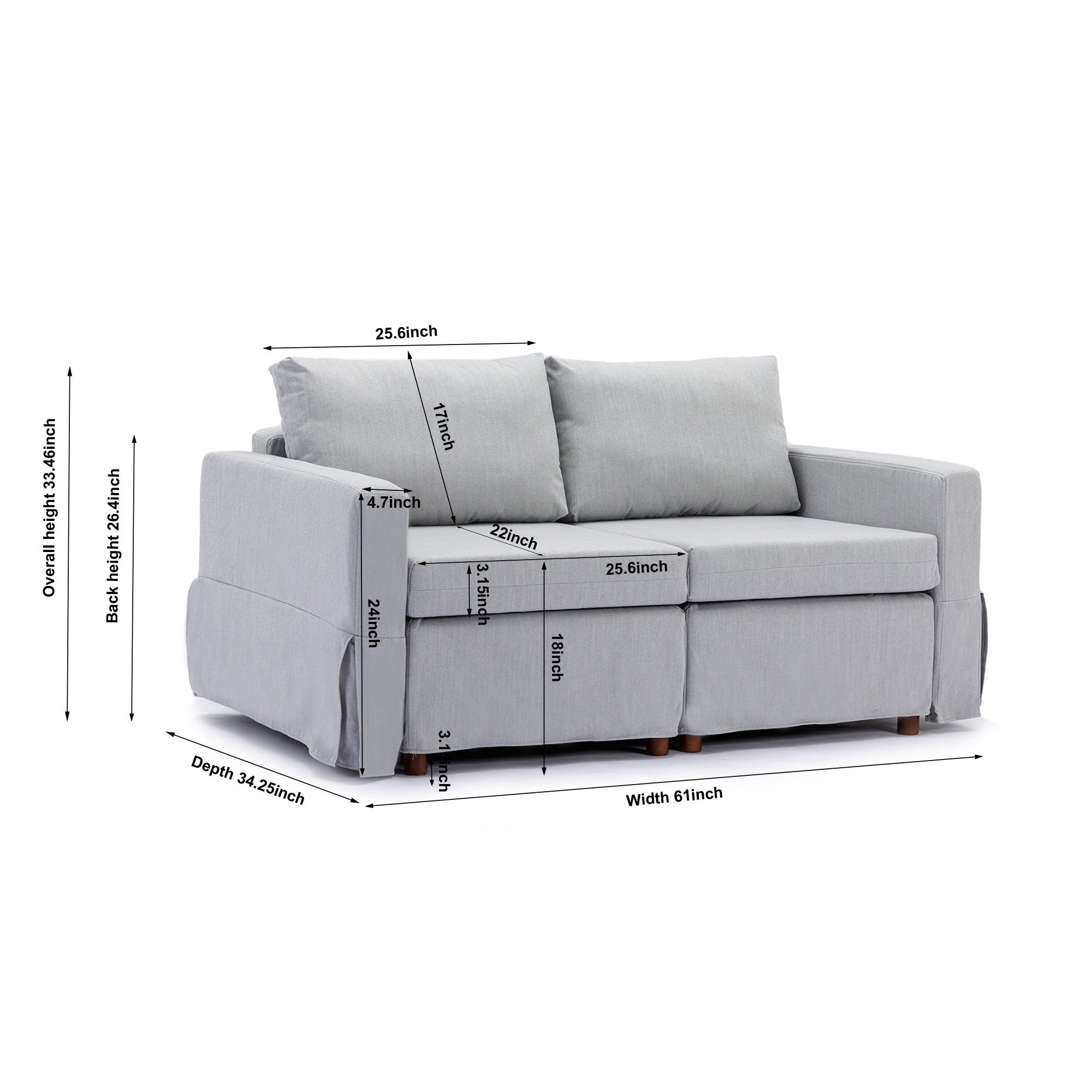 2 Seat Module Sectional Sofa Couch With 1 Ottoman For Living Room, Seat Cushion And Back Cushion Non-Removable And Non-Washable