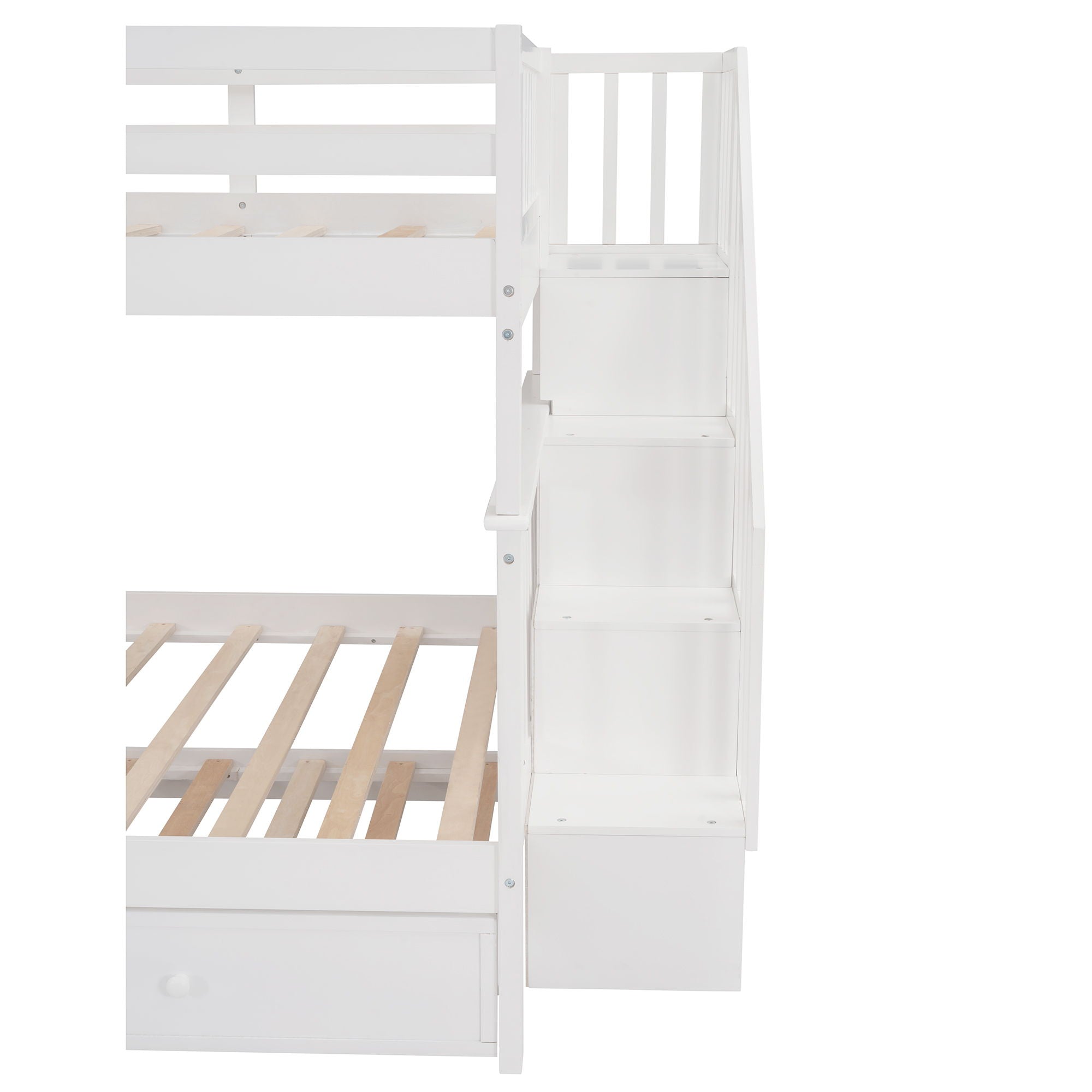 Stairway Bunk Bed With Twin Size Trundle, Storage And Guard Rail For Bedroom, Dorm