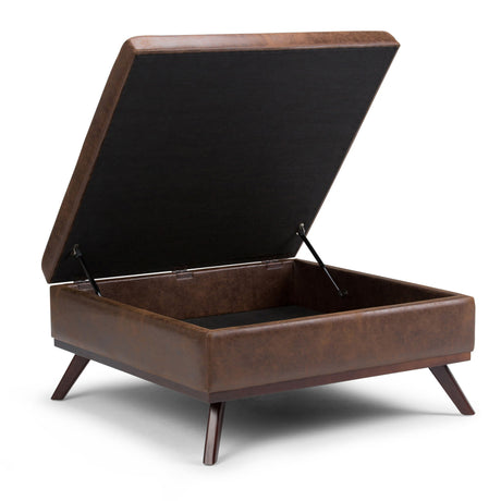 Owen - Square Coffee Table Storage Ottoman - Distressed Chestnut Brown by Simpli-Home | Bel Furniture