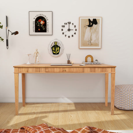 Dumont - Modern Farmhouse 1 Drawer Fluted Home Office Writing Desk - Natural Blonde by Jennifer Taylor Home | Bel Furniture