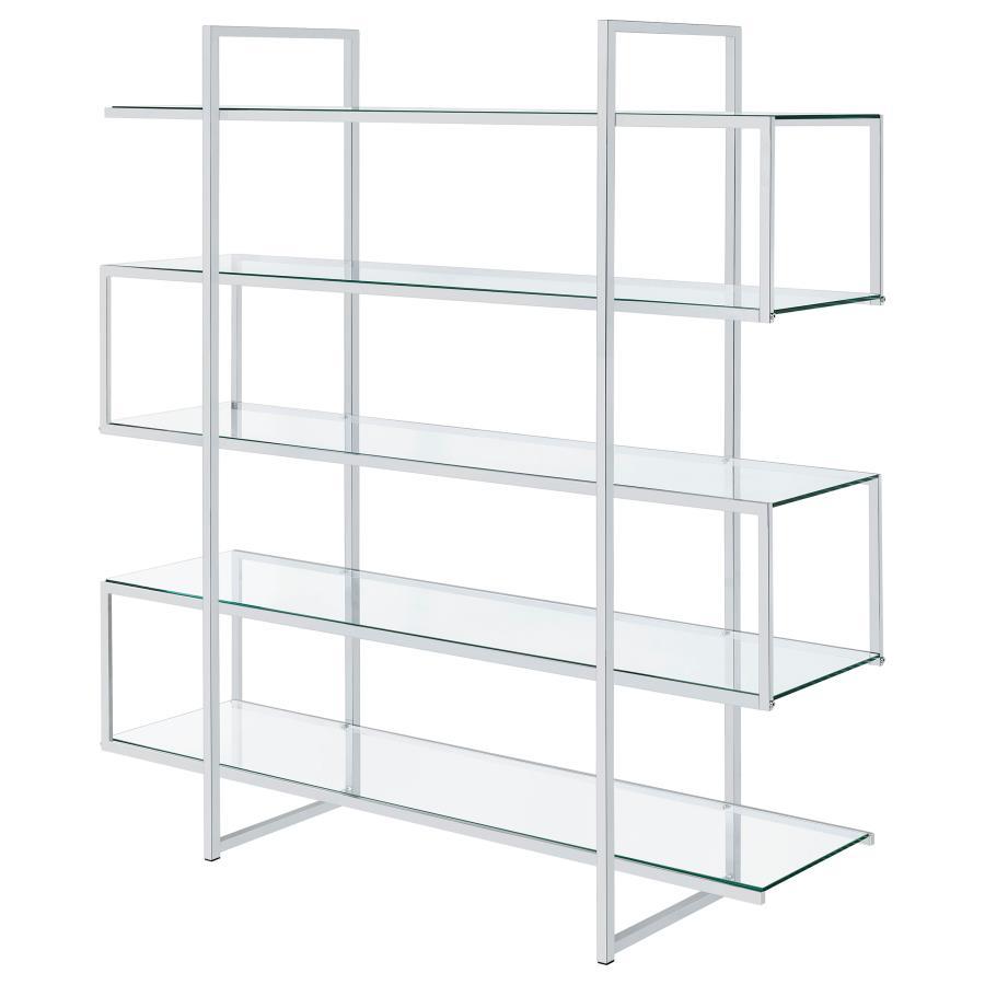 Elmer - 5-Shelf Bookshelf - Clear And Chrome by CoasterElevations | Bel Furniture