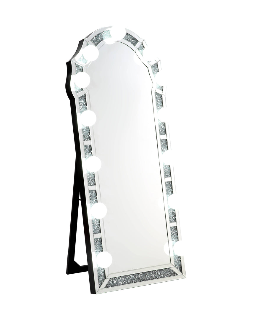 Noralie - Mirrored Faux Diamonds Floor Mirror - Silver