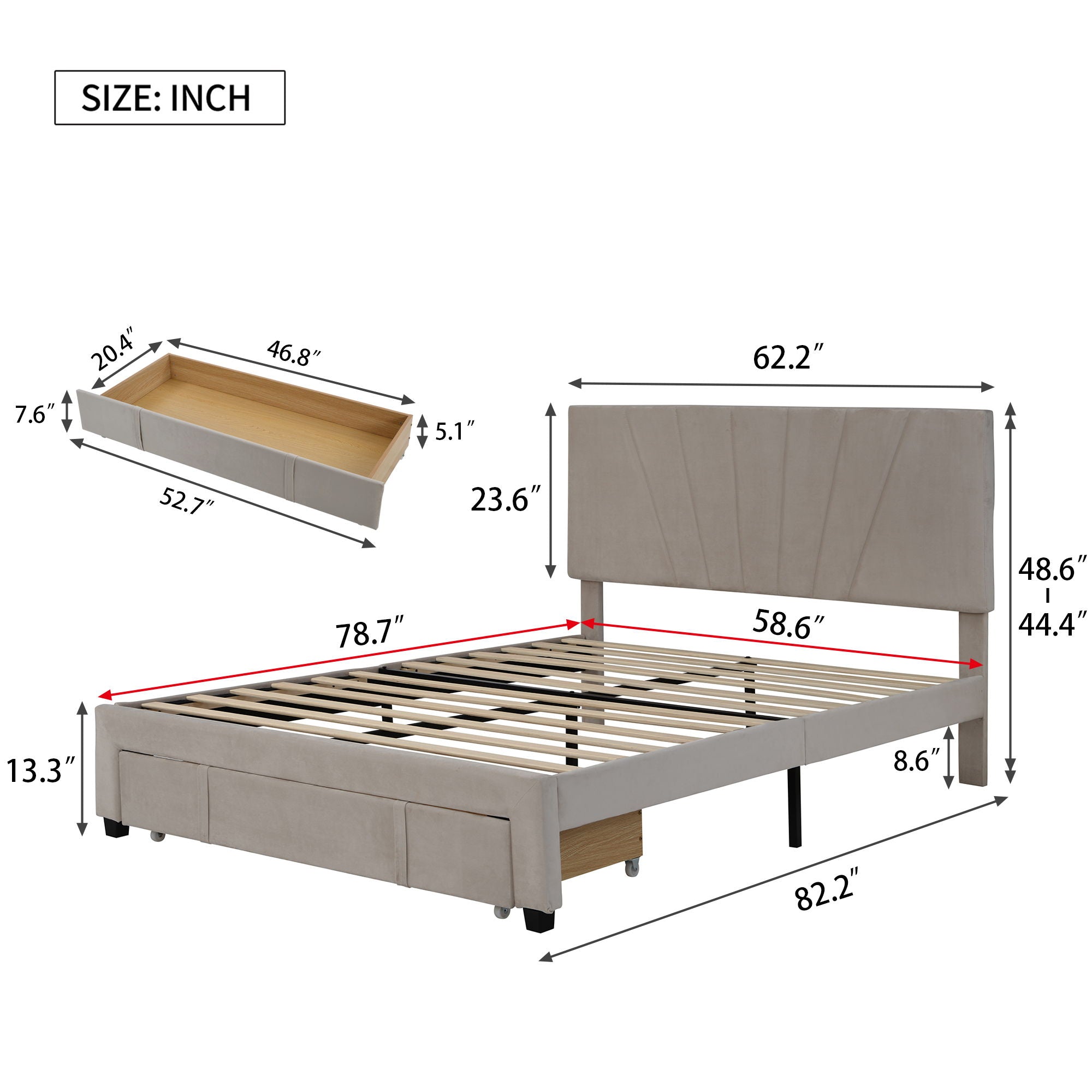 Storage Bed Velvet Upholstered Platform Bed With A Big Drawer