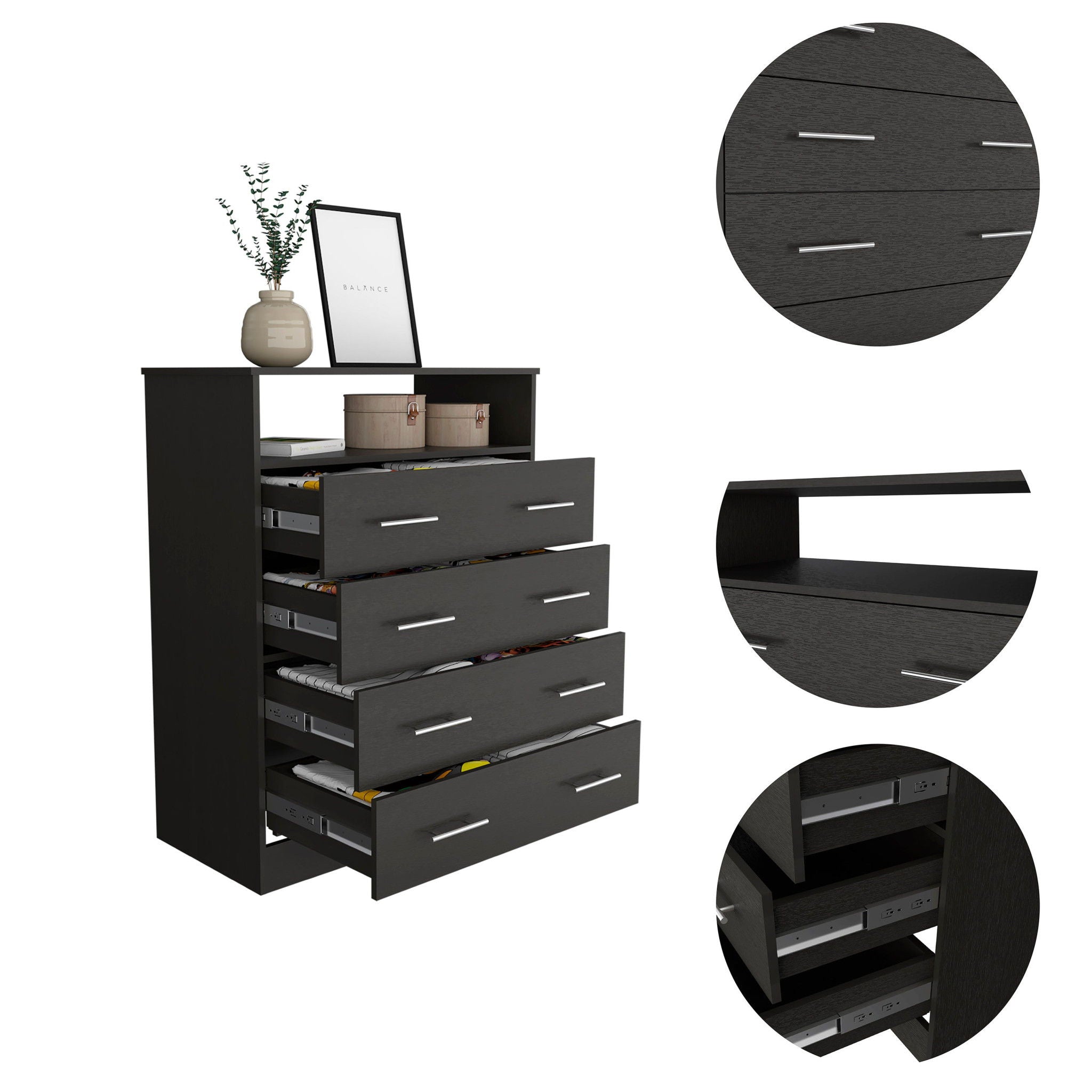 4 Drawer Dresser - Black