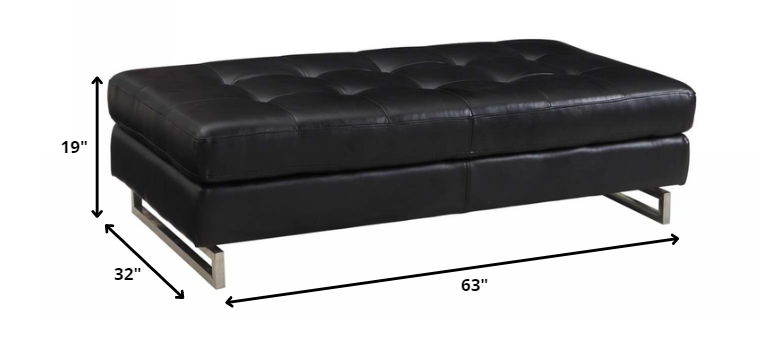 Faux Leather Ottoman - Black / Silver