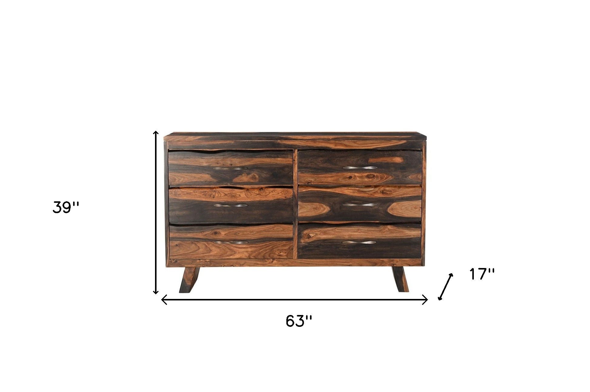 Solid Wood Live Edge Six Drawer Double Dresser - Dark Brown