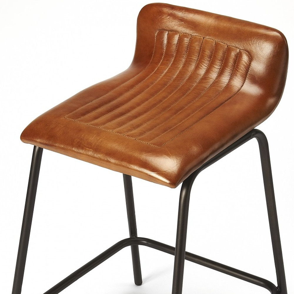 Iron Counter Height Bar Chair - Brown / Black