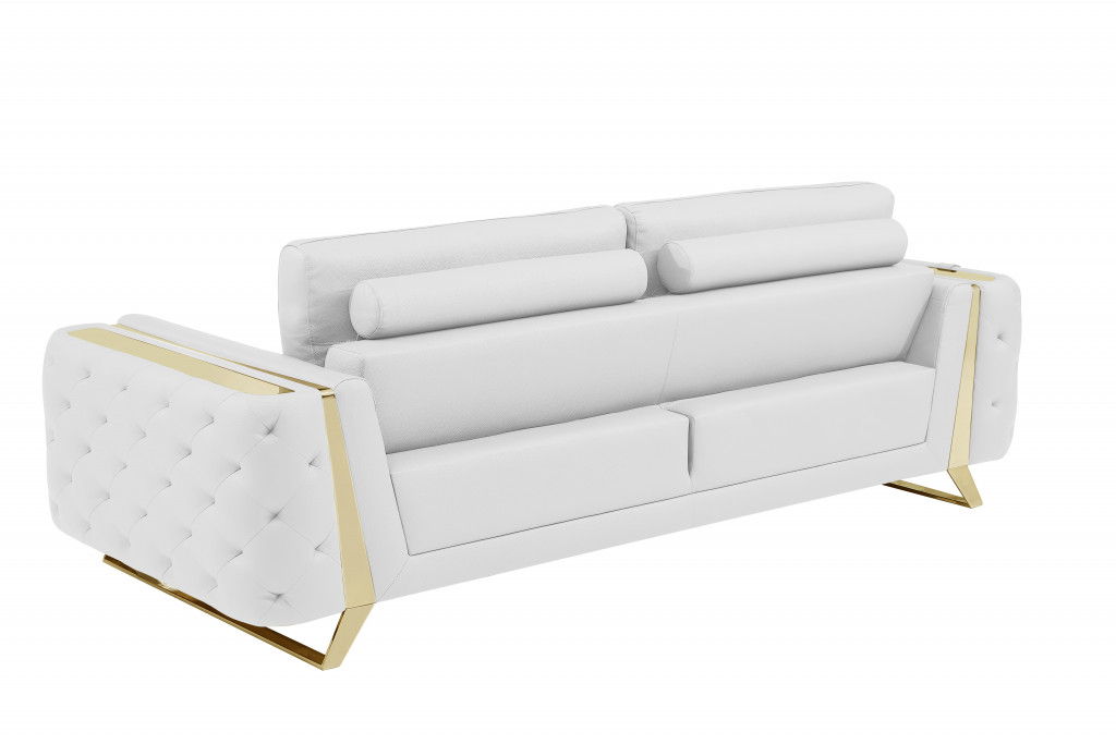 Italian Leather Sofa & Silver Legs - White