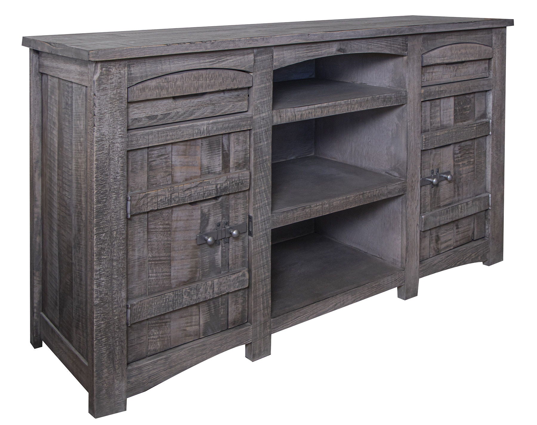 Wood Cabinet Enclosed Storage Distressed TV Stand - Gray