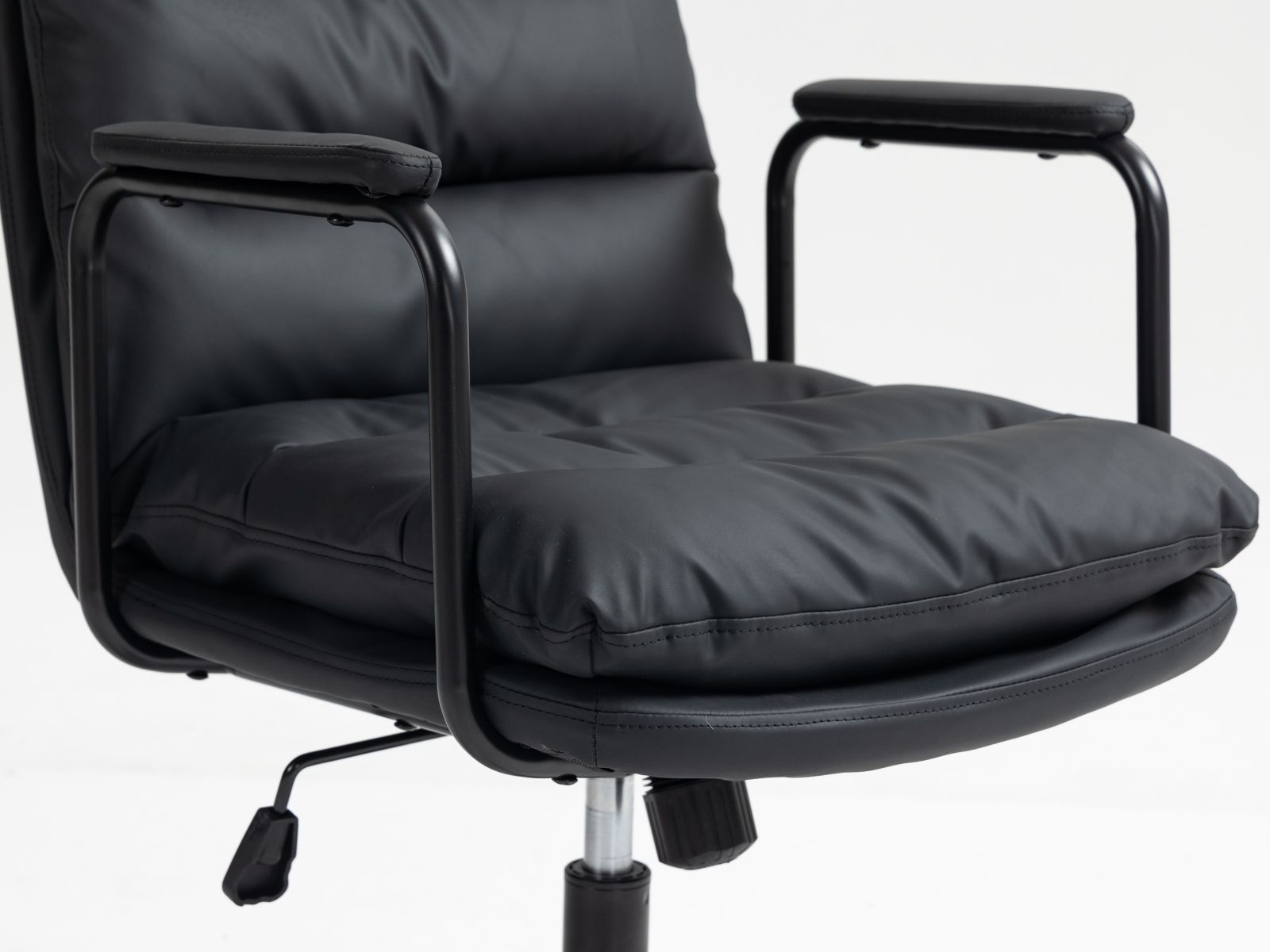 Office Chair, Mid Back Home Office Desk Task Chair With Wheels And Arms Ergonomic PU Leather Computer Rolling Swivel Chair With Padded Armrest