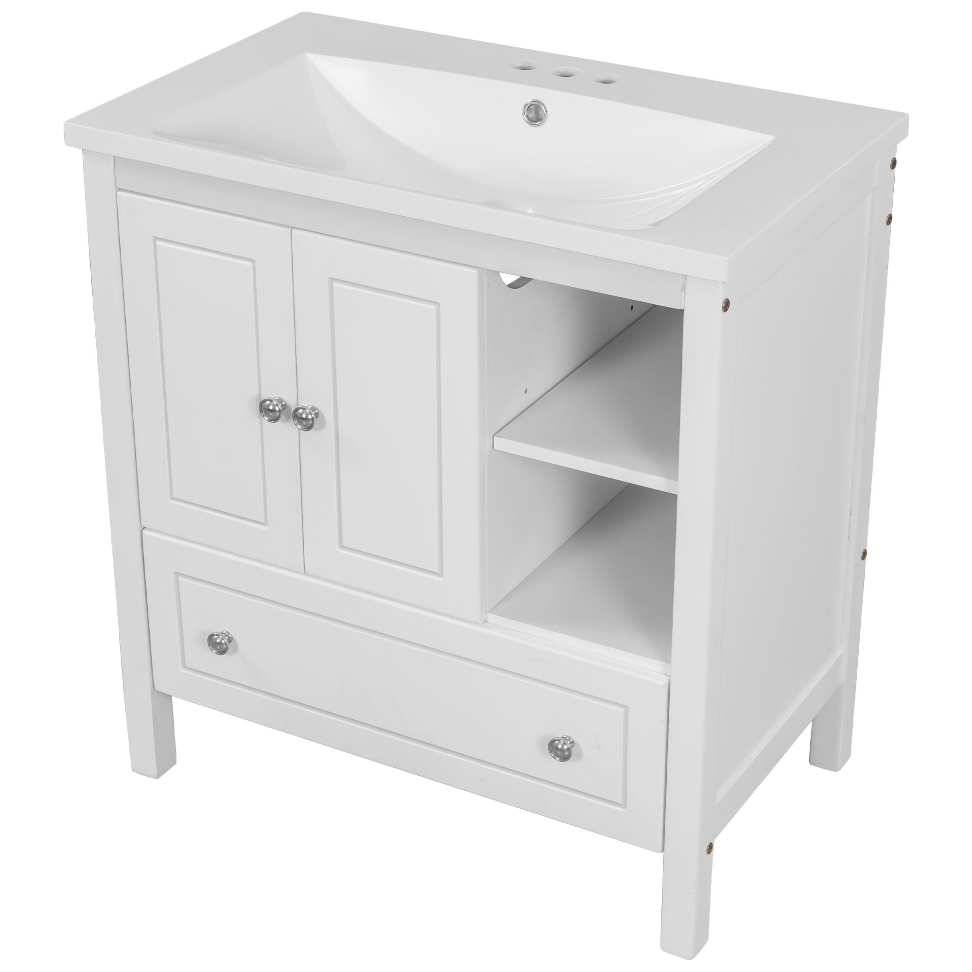 Bathroom Vanity With Sink, Bathroom Storage Cabinet With Doors And Drawers, Solid Wood Frame, Ceramic Sink