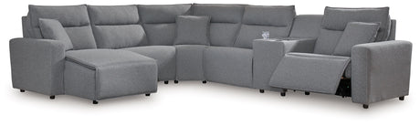 Modmax - Salt And Pepper - Reclining Sectional Gray 6 Pc. Power Reclining Sectional With LAF Power Chaise And Storage Console by Signature Design by Ashley® | Bel Furniture
