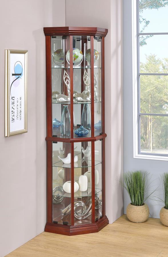 Appledale - 6-Shelf Corner Curio Display Cabinet - Medium Brown by CoasterEssence | Bel Furniture