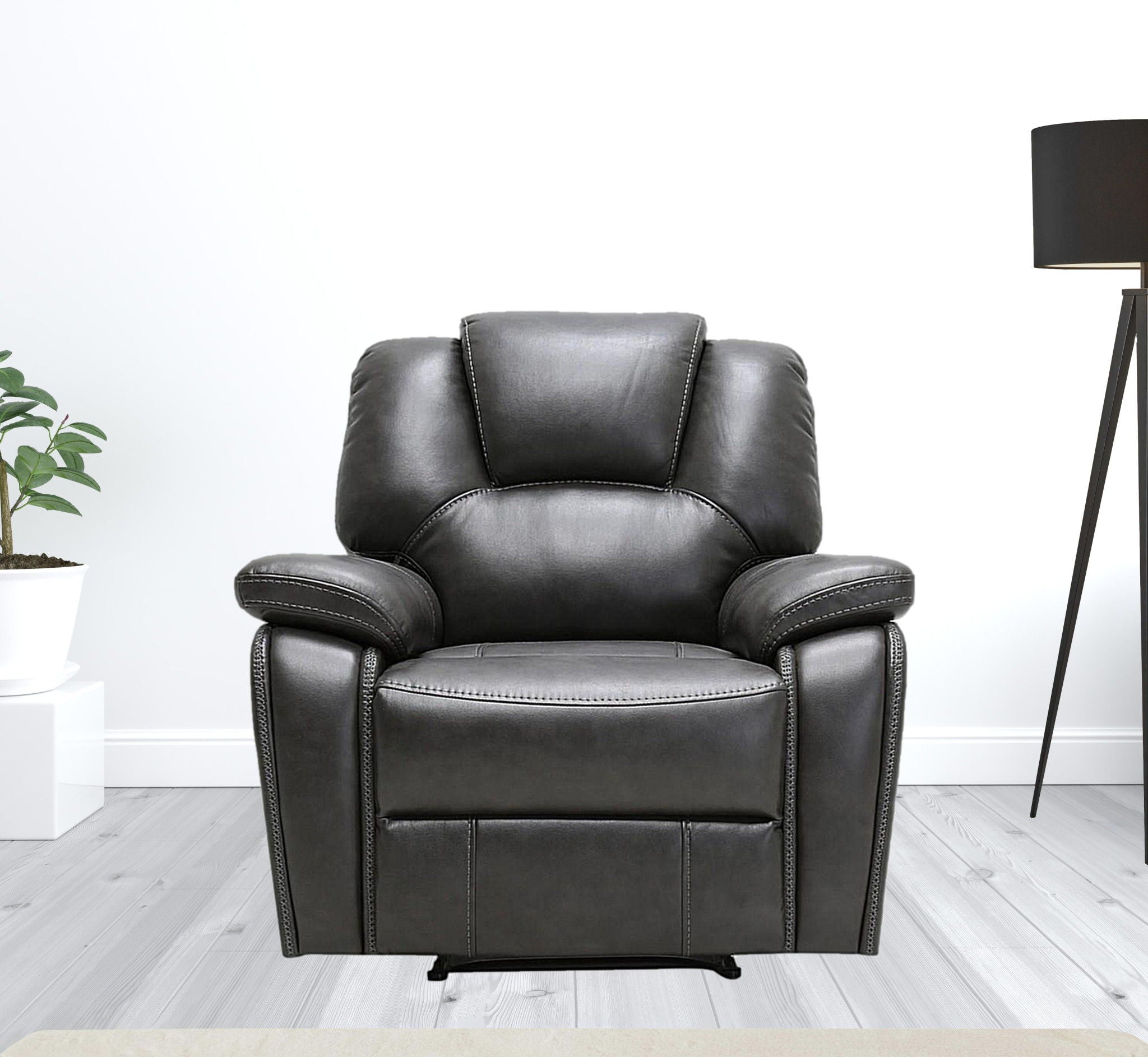 Contemporary Leather Power Reclining Chair - Gray