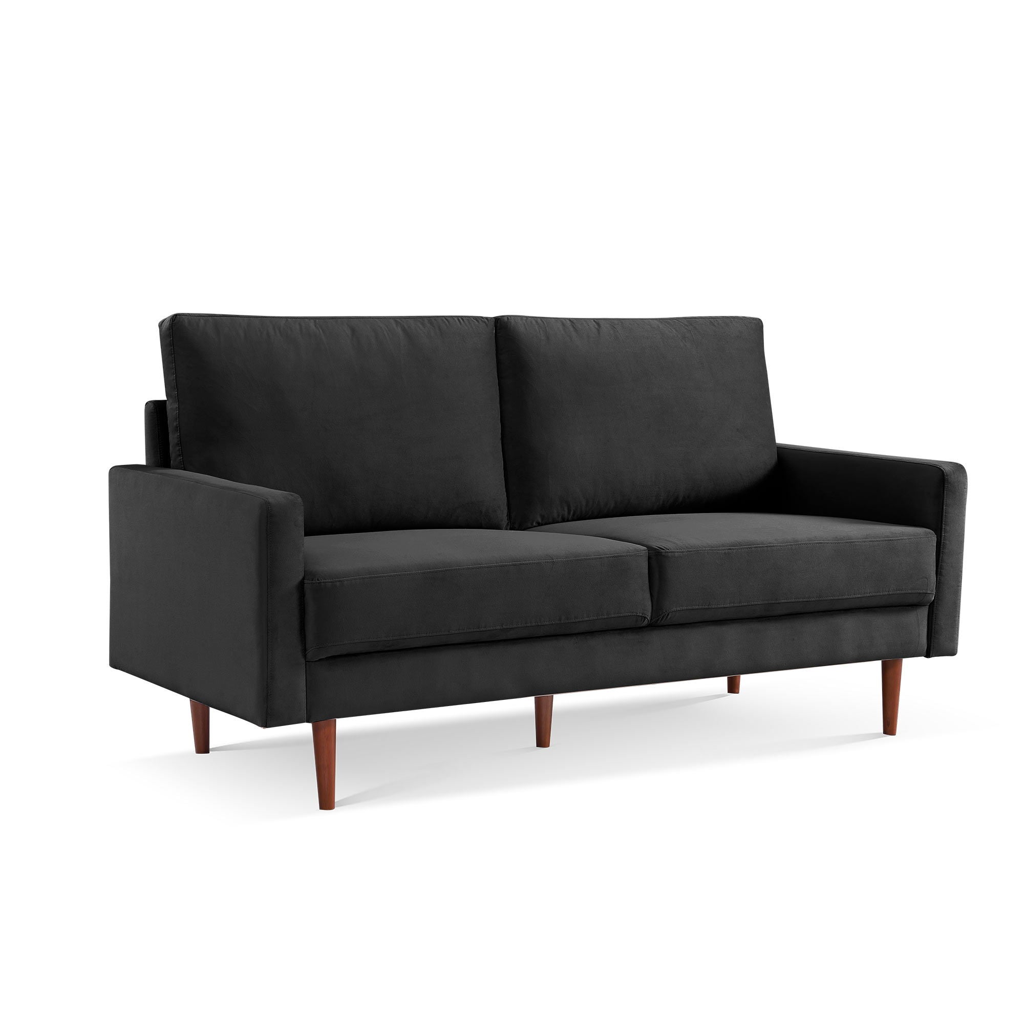 Velvet Sofa With Dark Brown Legs - Black