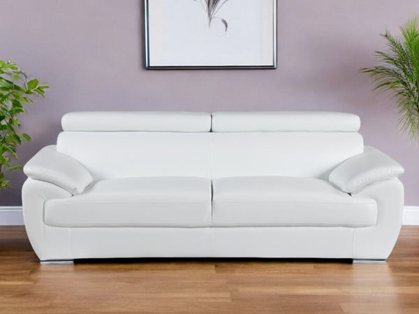 Leather Sofa With Silver Legs - White