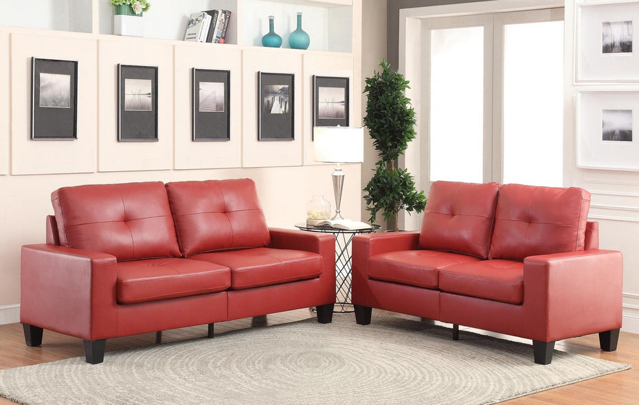 PU Platinum Sofa And Loveseat - Red