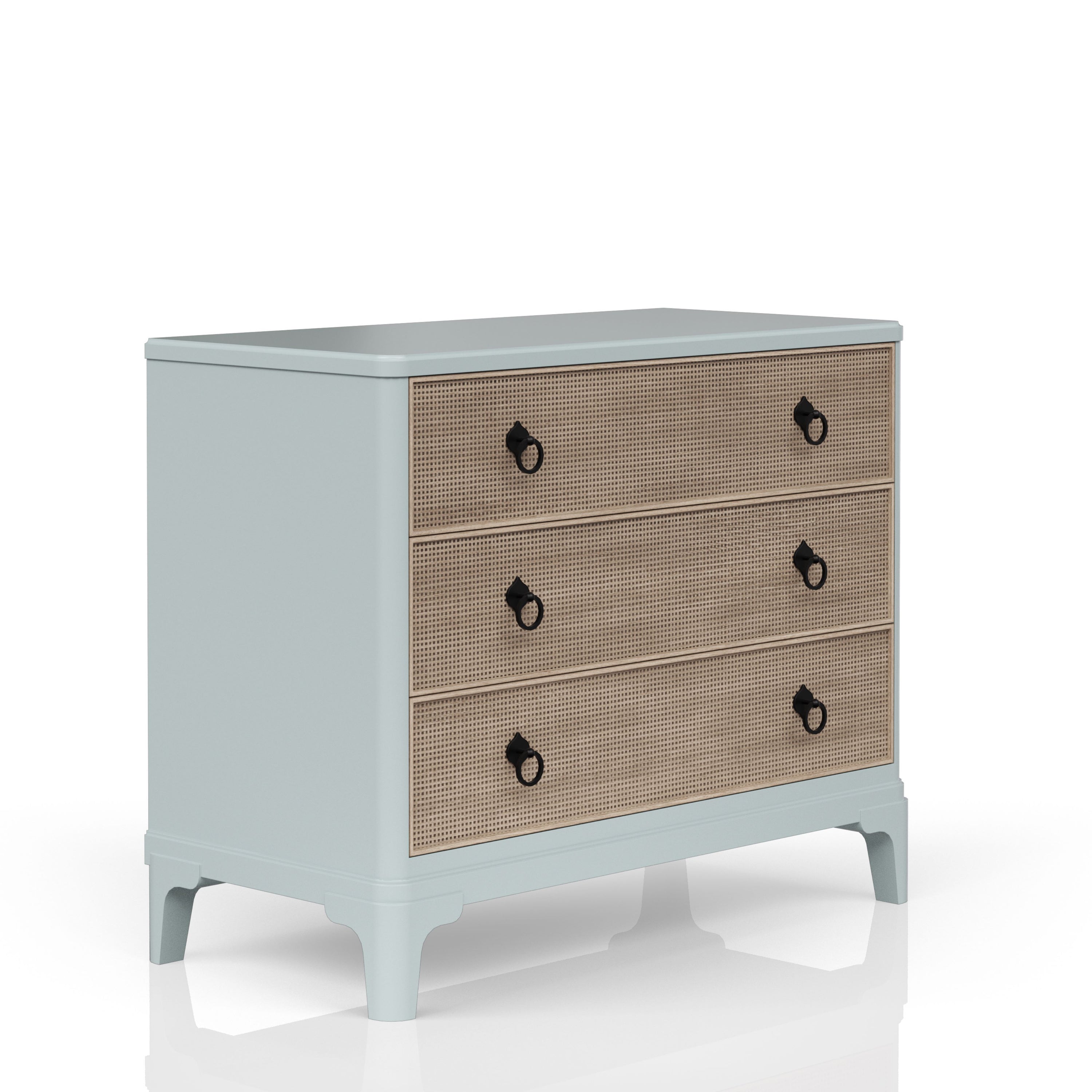 Ocean - 3 Drawers Hall Chest With Cane Fronts - Light Blue