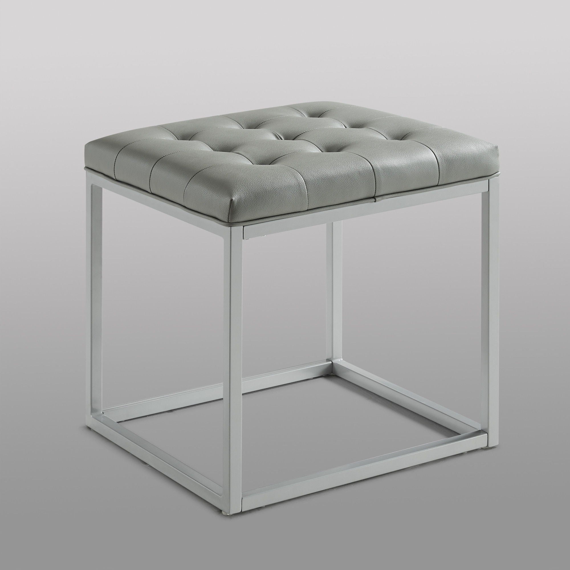 Faux Leather Cube Ottoman - Gray