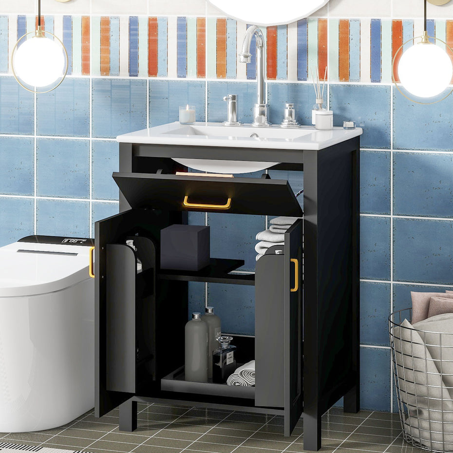 Bathroom Vanity Combo With Ceramic Sink, Luxurious Space-Saving Vanity, 2 Soft Close Doors