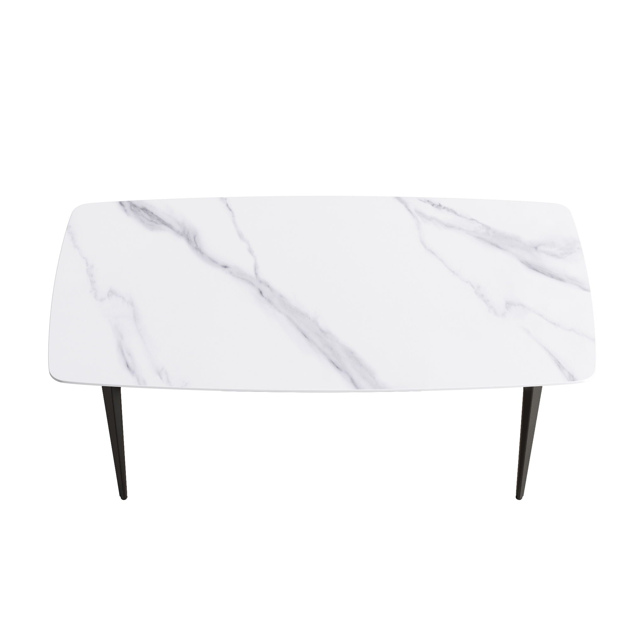 70.87" Modern Artificial Stone Curved Black Metal Leg Dining Table, Can Accommodate 6-8 People - White / Black